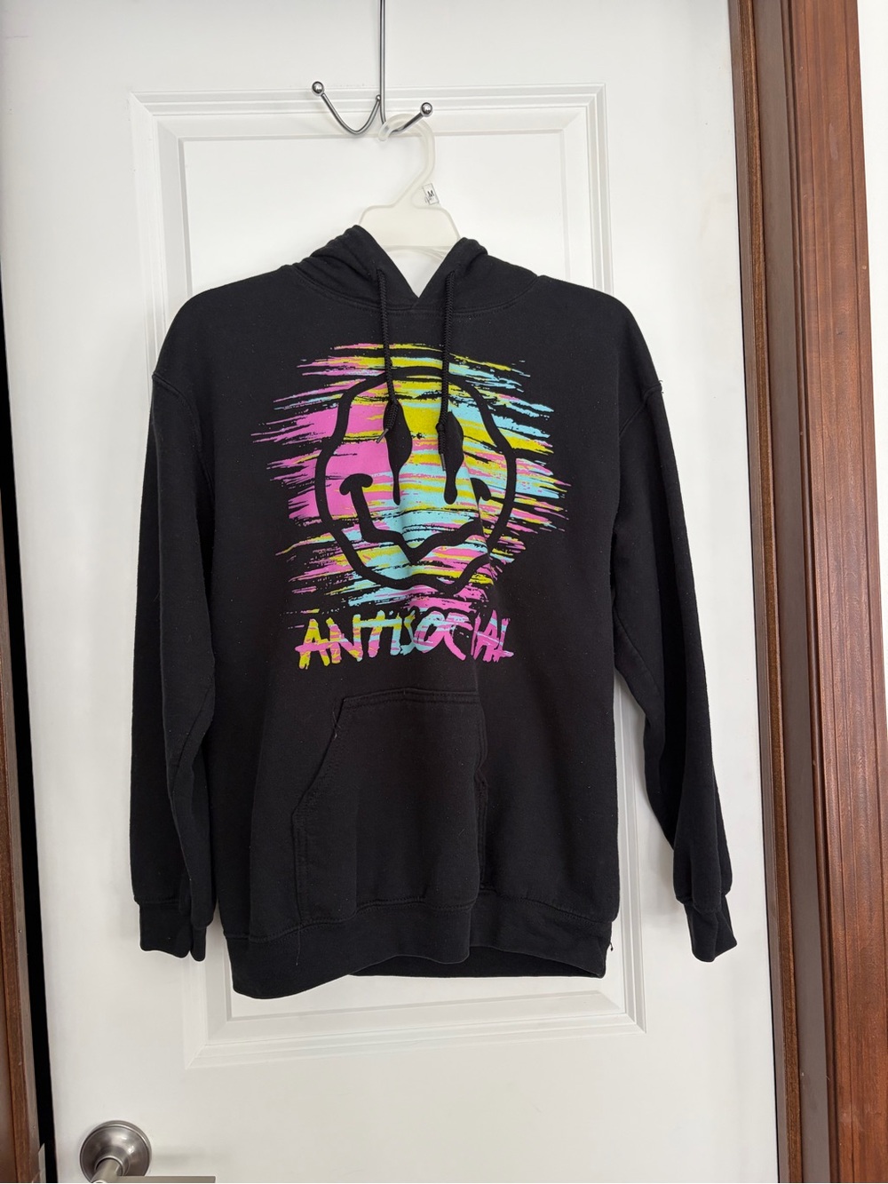 Forever 21 Black Crewneck Hoodie with Rainbow Graphic